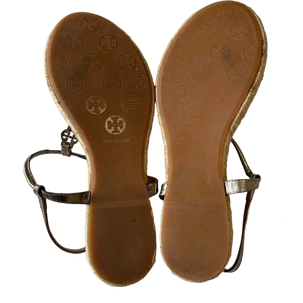 Tory Burch Emmy Metallic Pewter Espadrille Sandal 8